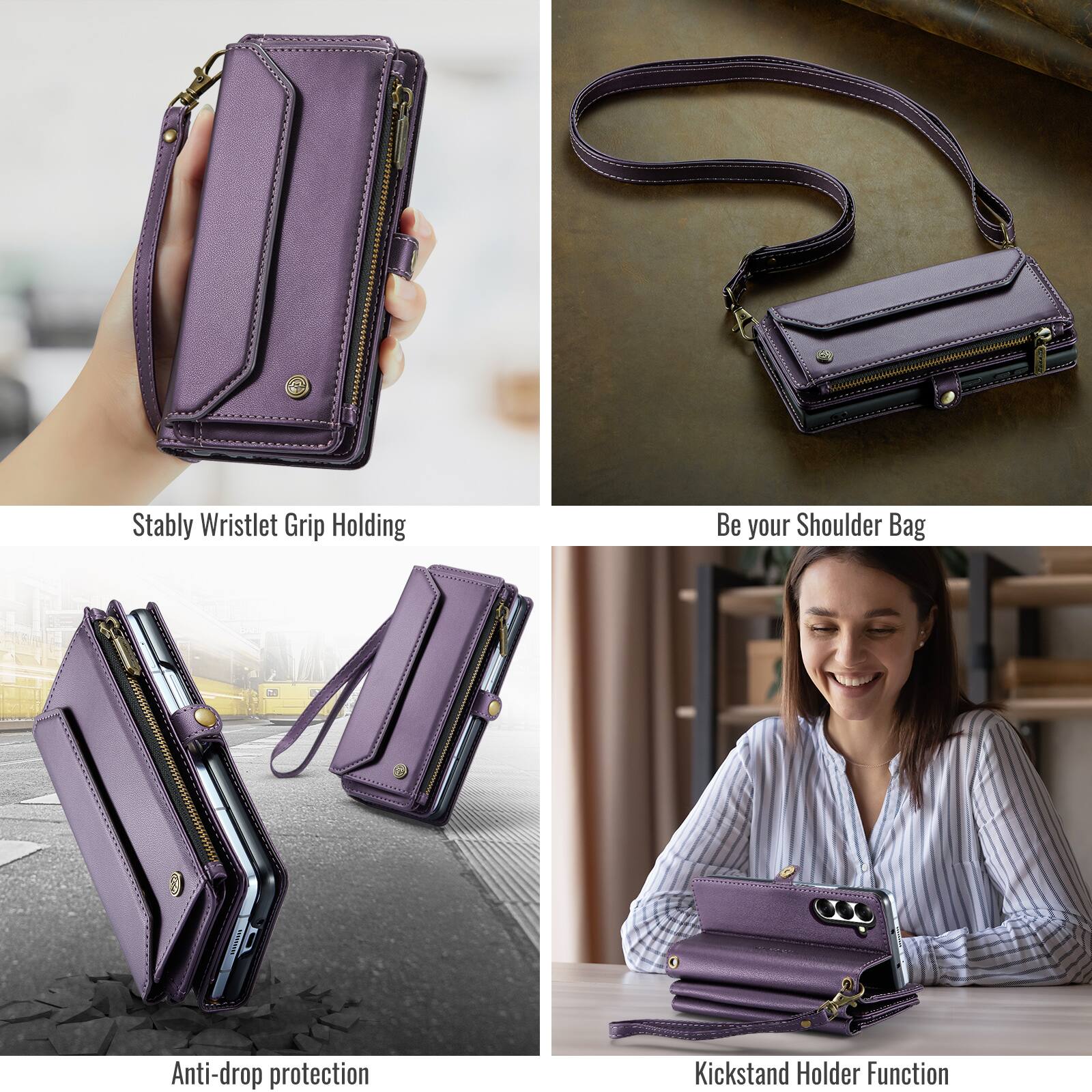 Stably Wristlet Grip Holding  
Be your Shoulder Bag  
Anti-drop protection  
Kickstand Holder Function