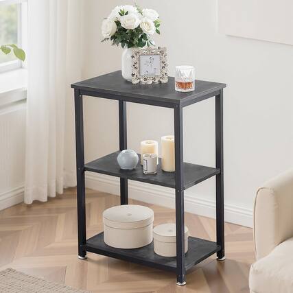 Front. Vecelo - Industrial Metal Frame Side Table with 3-Tier Storage Shelves – Narrow Bedside/End Table for Small Spaces & Apartments - 1*Charcoal Gray.
