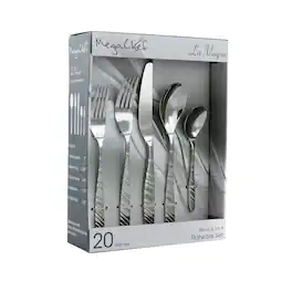 MegaChef - La Vague 20 Piece Flatware Utensil Set, Stainless Steel Silverware Metal Service for 4 - Silver