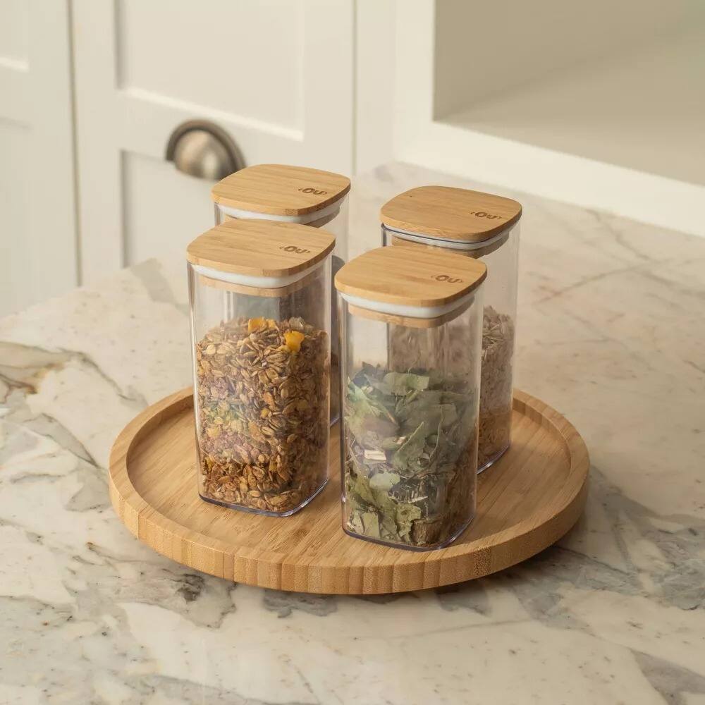 Alt View 8. OU - OU Food Storage Container Set 8pc (set of 4) w Airtight Bamboo Lid, Plastic Food Container - Clear.