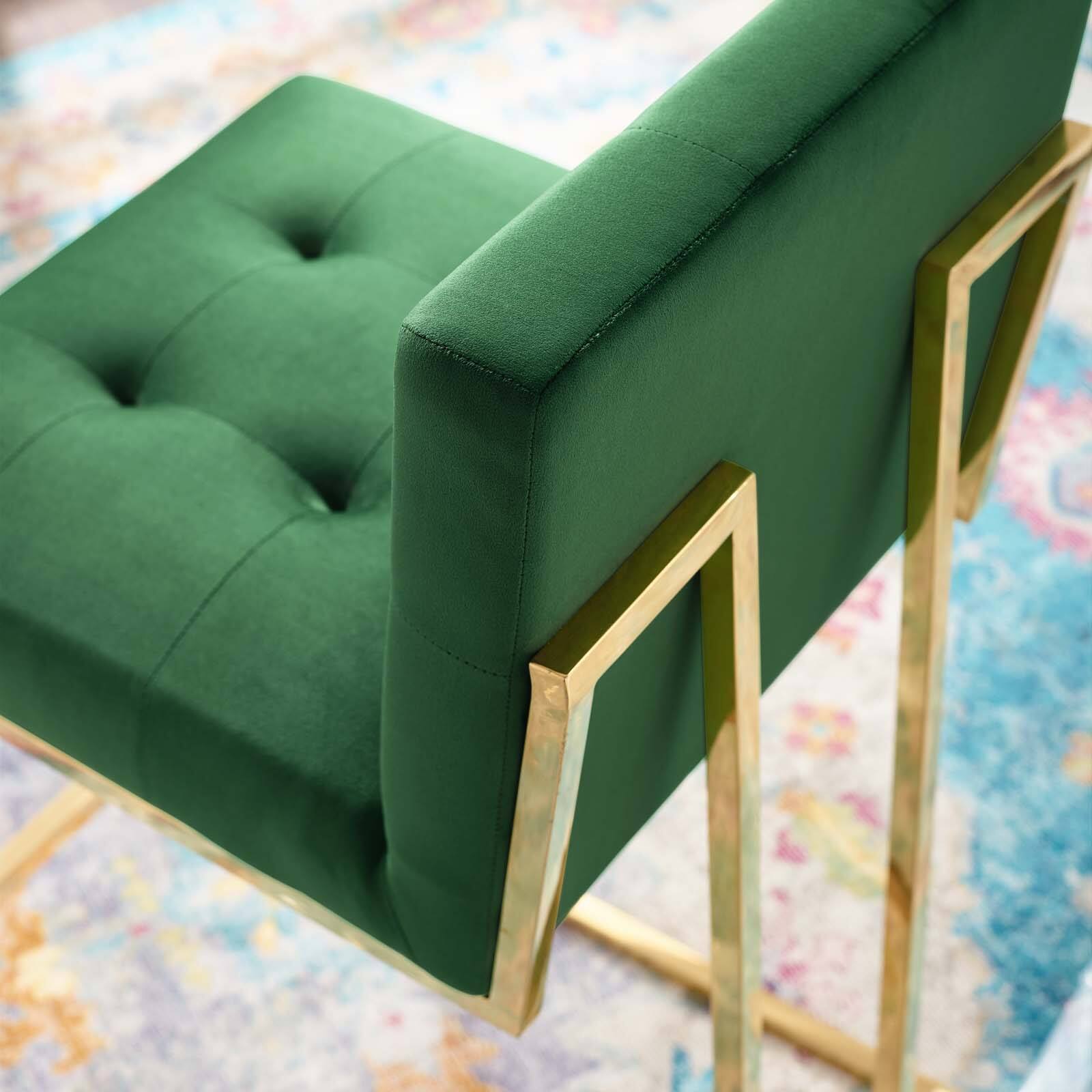Left. Modway - Privy Gold Stainless Steel Performance Velvet Bar Stool by Modway - Gold Emerald.