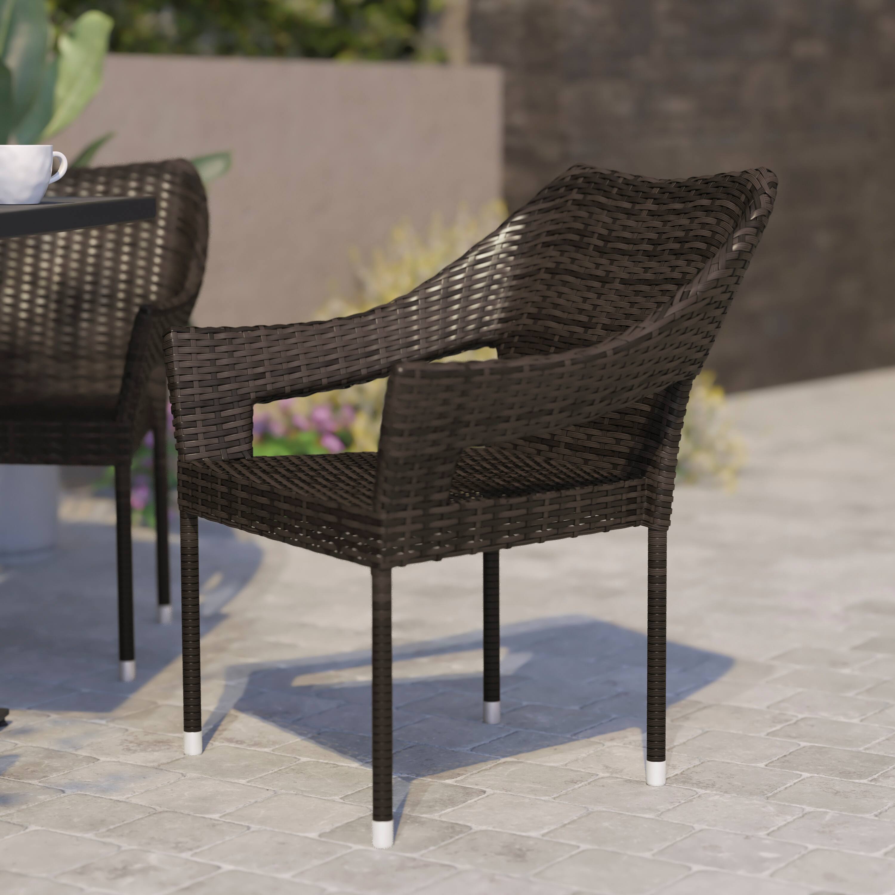 Alt View 1. Flash Furniture - Ethan Commercial Grade Stacking Patio Chair, All Weather PE Rattan Wicker Patio Dining Chair in Espresso - Brown.