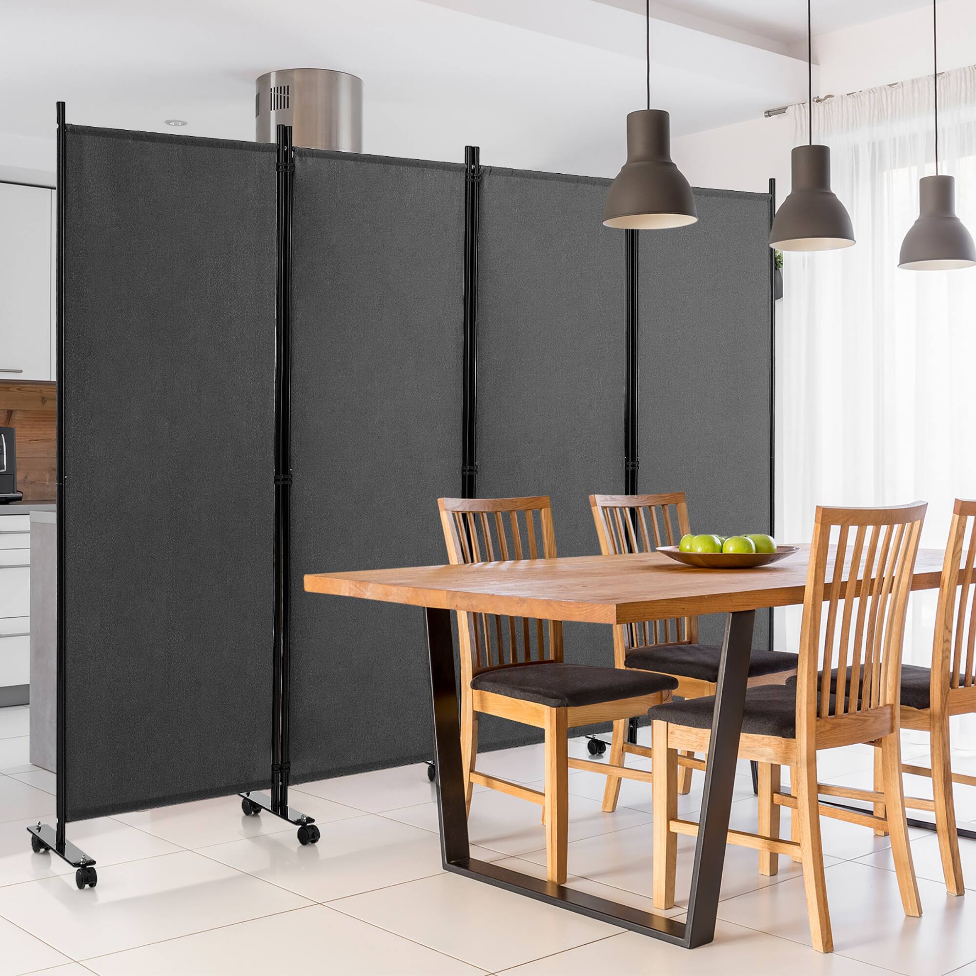 Alt View 3. Costway - Costway 4-Panel Folding Room Divider 6FT Rolling Privacy Screen with Lockable Wheels - Grey.