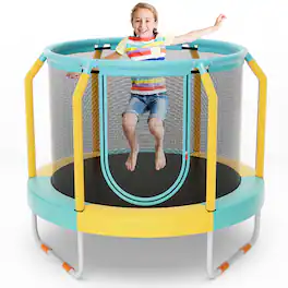 Costway - 48" Mini Trampoline with Enclosure Heavy-Duty Metal Frame U-shaped Legs - Blue,Yellow