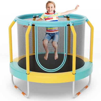 Front. Costway - Costway 48" Mini Trampoline with Enclosure Heavy-Duty Metal Frame U-shaped Legs - Blue,Yellow.