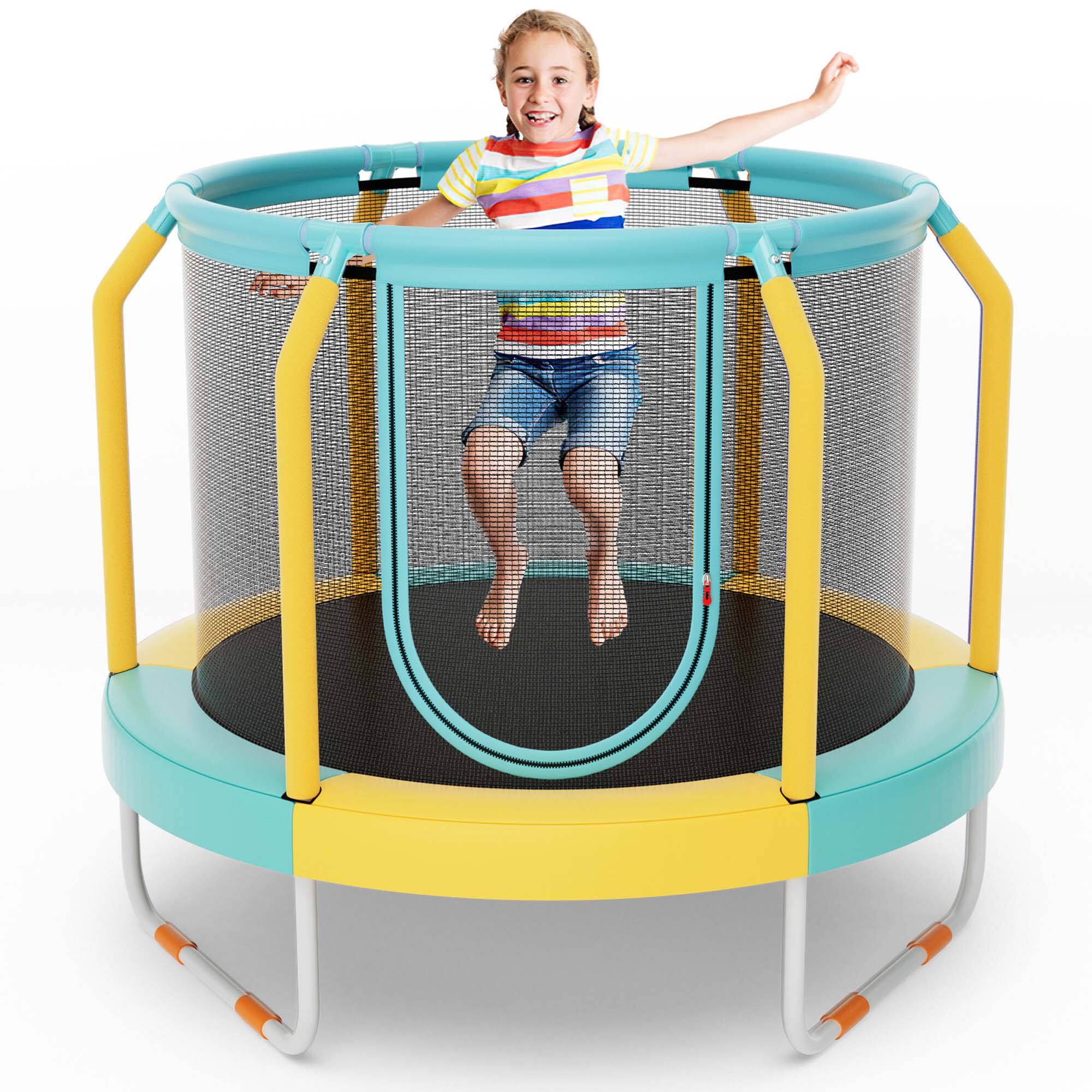 Front. Costway - Costway 48" Mini Trampoline with Enclosure Heavy-Duty Metal Frame U-shaped Legs - Blue,Yellow.
