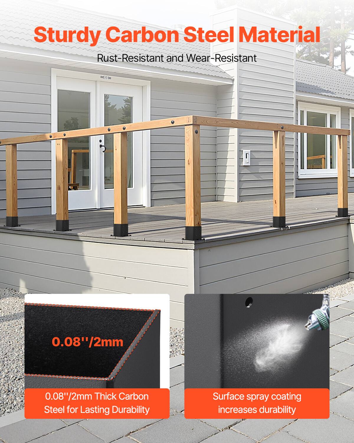 Sturdy Carbon Steel Material  
Rust-Resistant and Wear-Resistant  

0.08"/2mm  
0.08"/2mm Thick Carbon Steel for Lasting Durability  

Surface spray coating increases durability