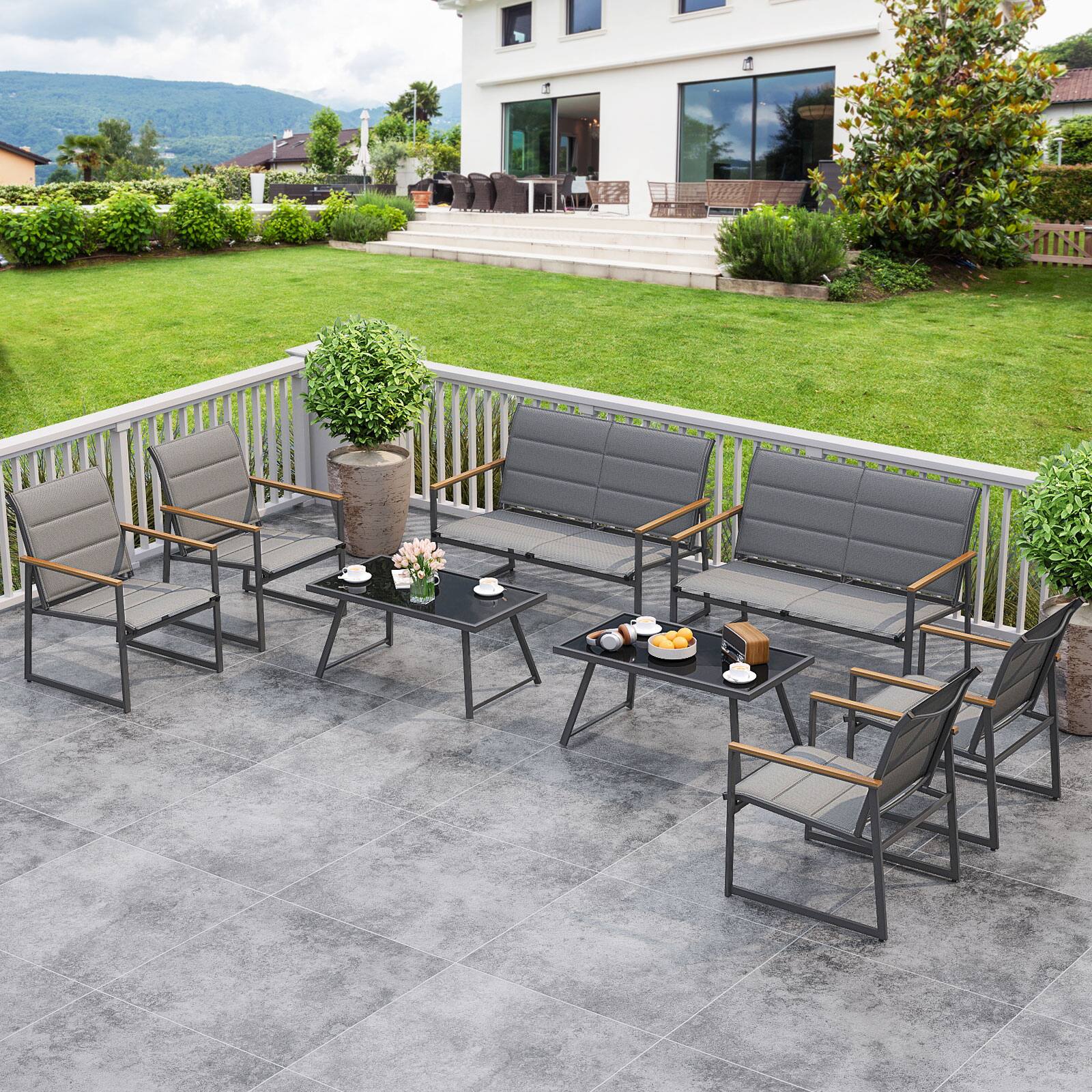 Alt View 1. Gymax - Gymax 8-Piece Patio Furniture Set Outdoor Conversation Set w/ Padded Fabric Seats - Gray.