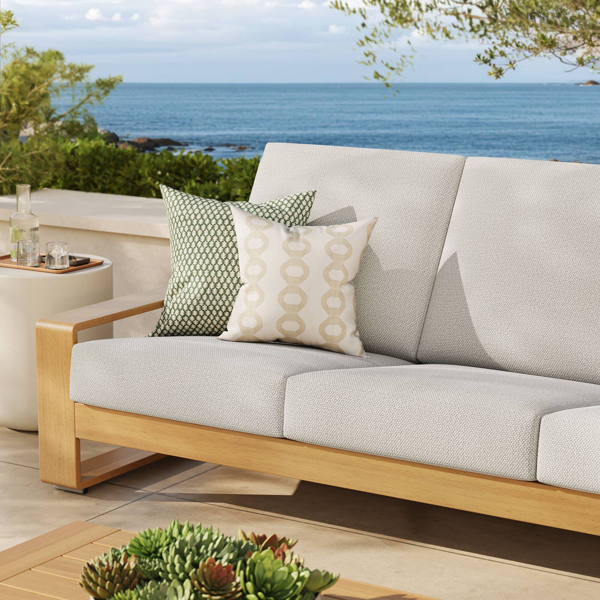 Alt View 8. Modway - Lirienne Outdoor Patio Aluminum Faux Wood Sofa by Modway - Ivory Natural.