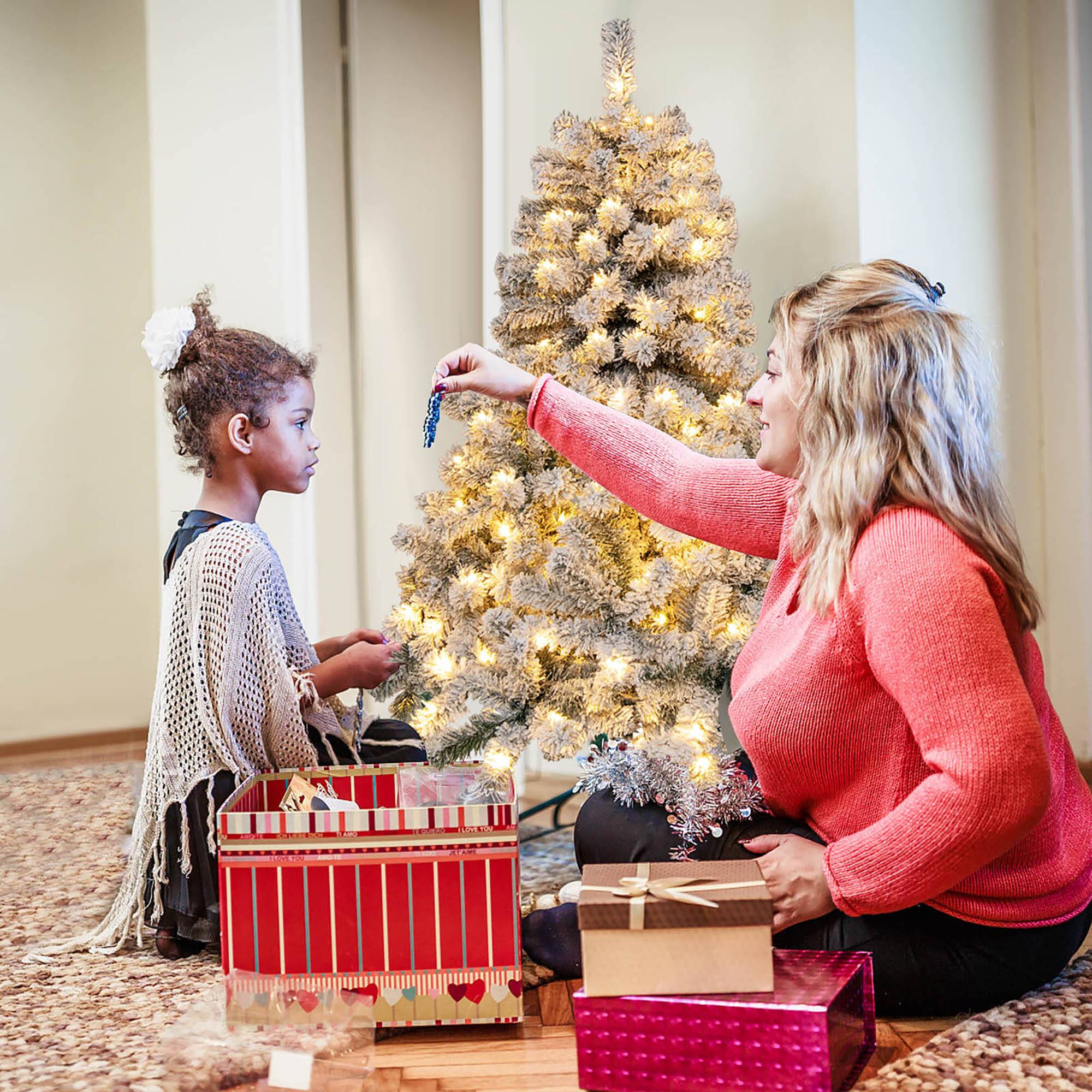 Alt View 2. Gymax - Gymax 4.5FT Pre-Lit Autoflocking Christmas Tree Flocked Tree w/ LED Lights - Green, White.