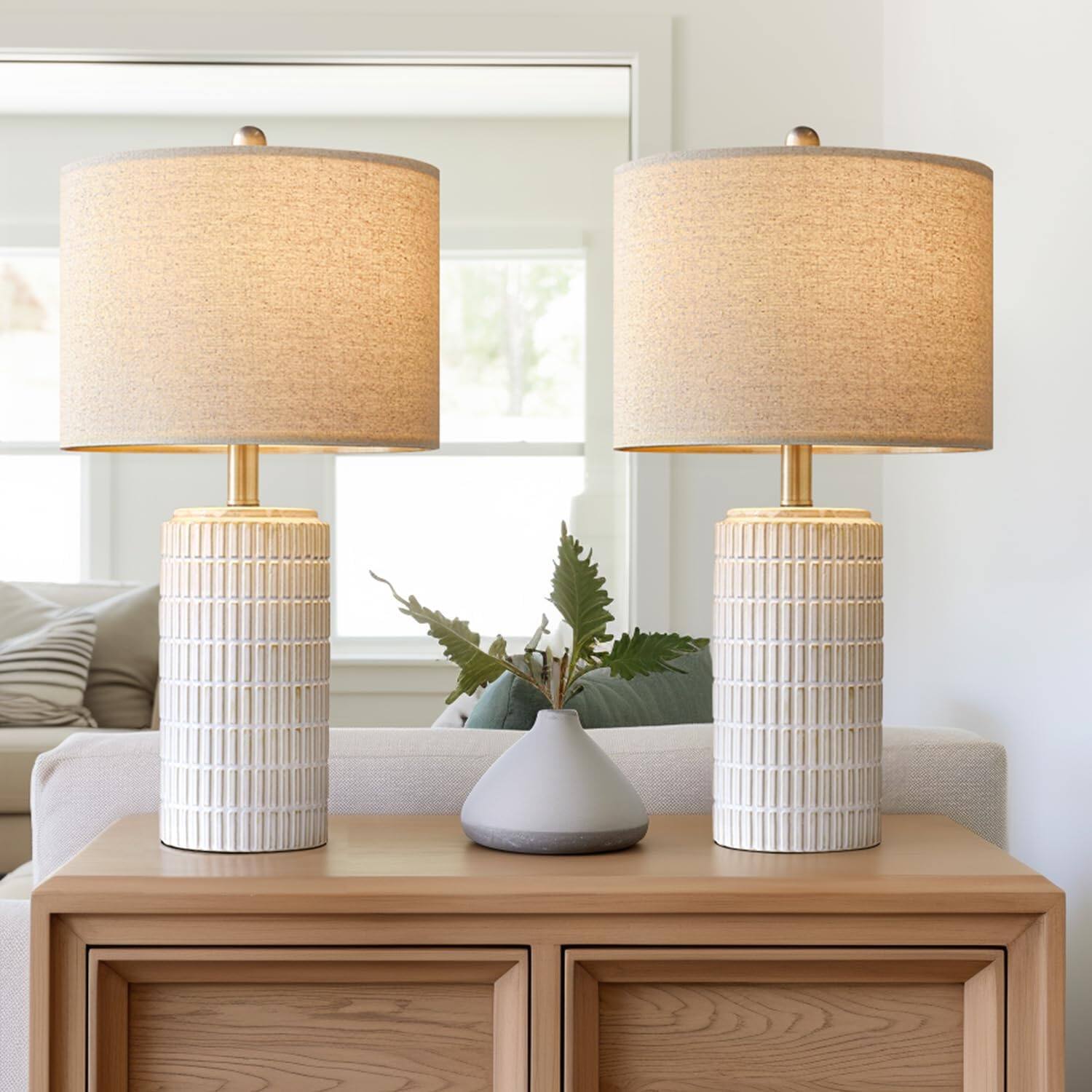 Beige and White - 23'' Ceramic Lamps