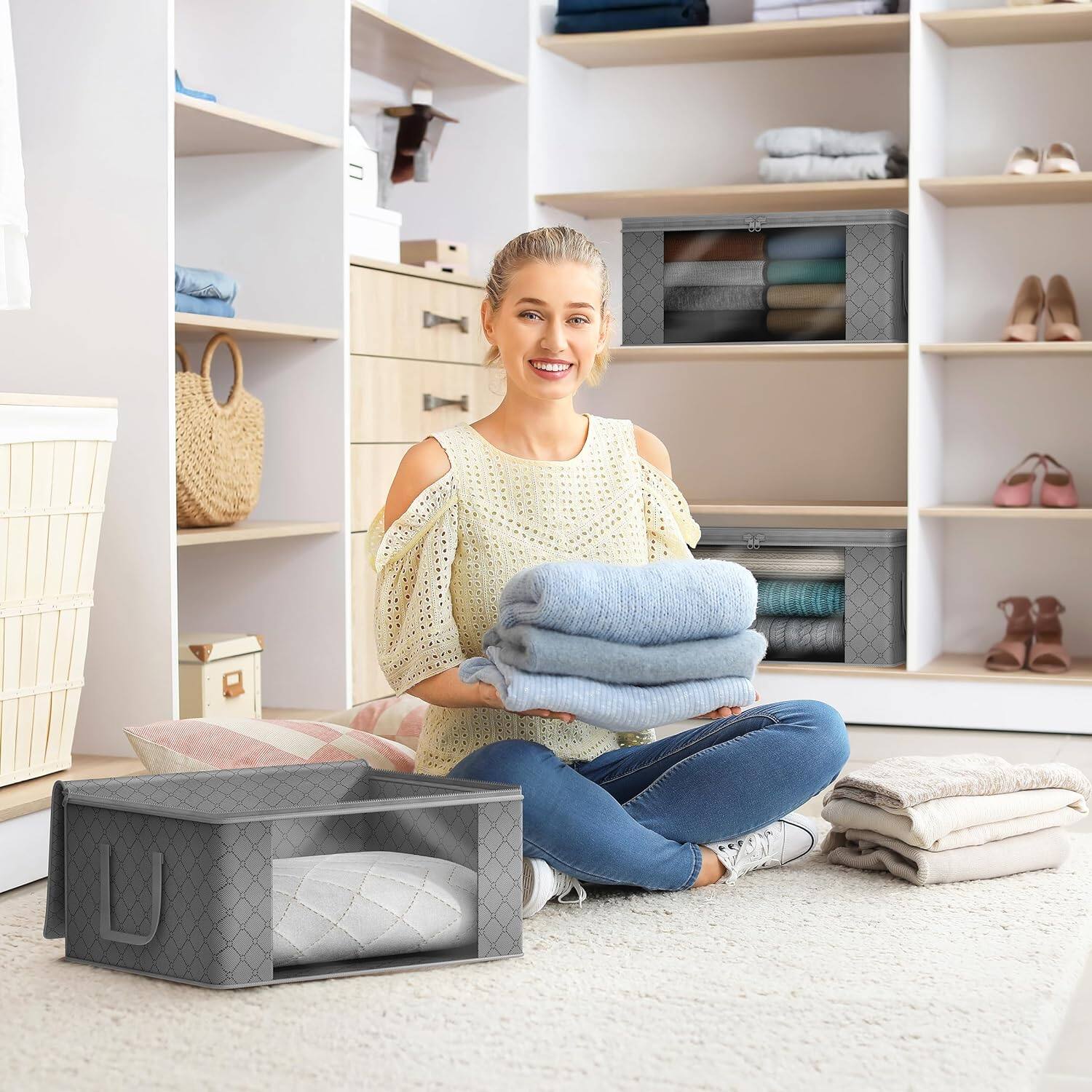 Alt View 2. Sorbus - Sorbus Foldable Storage Bag Organizers, Large Clear Window & Carry Handles, Great for Clothes, Blankets, Closets - Gray.