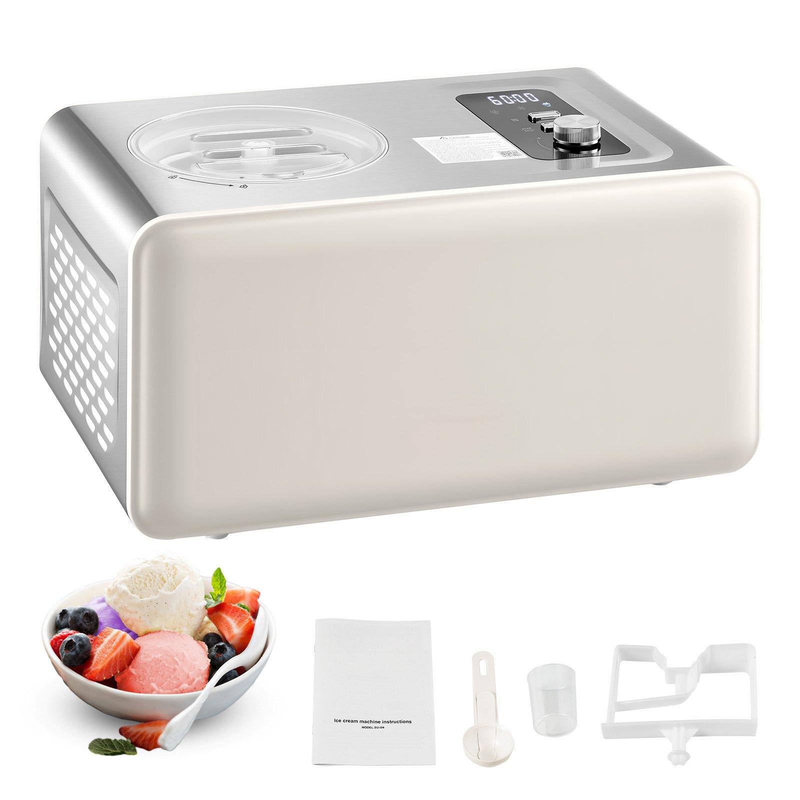 Front. Glintex - Automatic Ice Cream Maker with Built-in Compressor, 2Qt Gelato & Sorbet Machine, 3 Modes for Home Use - Silver.