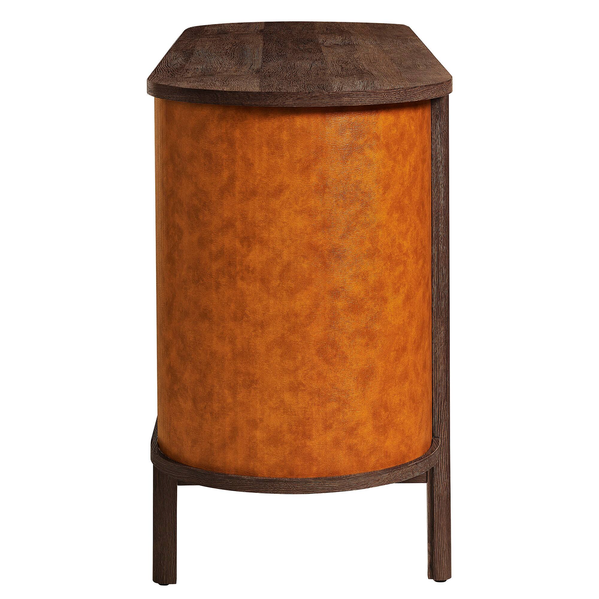 Back. Modway - Coralie Curved 71" Vegan Leather Oval TV Stand by Modway - Walnut Tan.