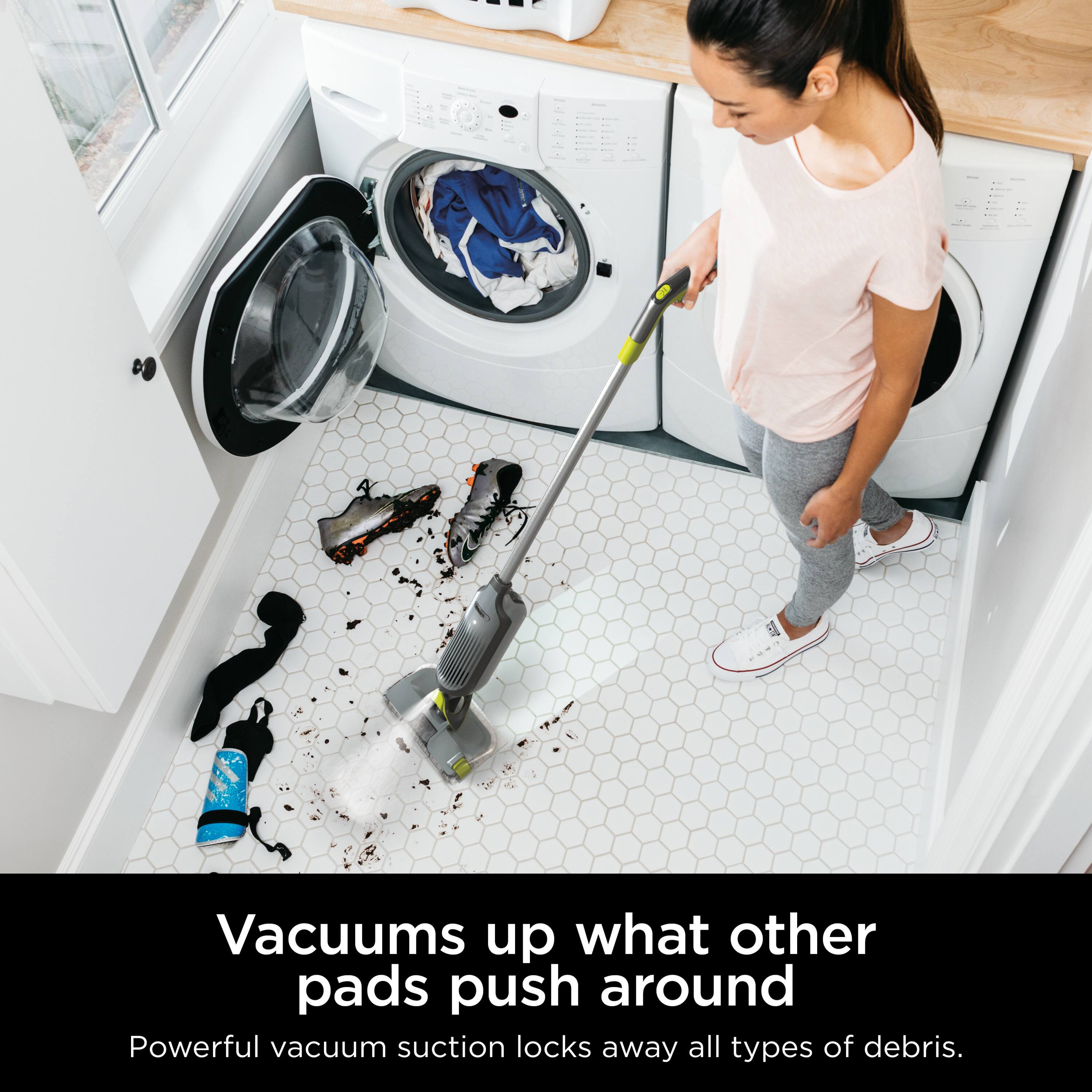Vacuums up what other pads push around  
Powerful vacuum suction locks away all types of debris.