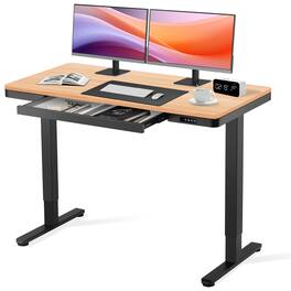 GTPlayer - Wood Surface Standing Desk 47 x 24 IN Electric Adjustable Height Sit Stand Home Office Desk - Wood Desktop/Black Frame