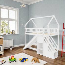 Hivvago - Twin Bunk Bed with Slide and Staircase for Kids - White