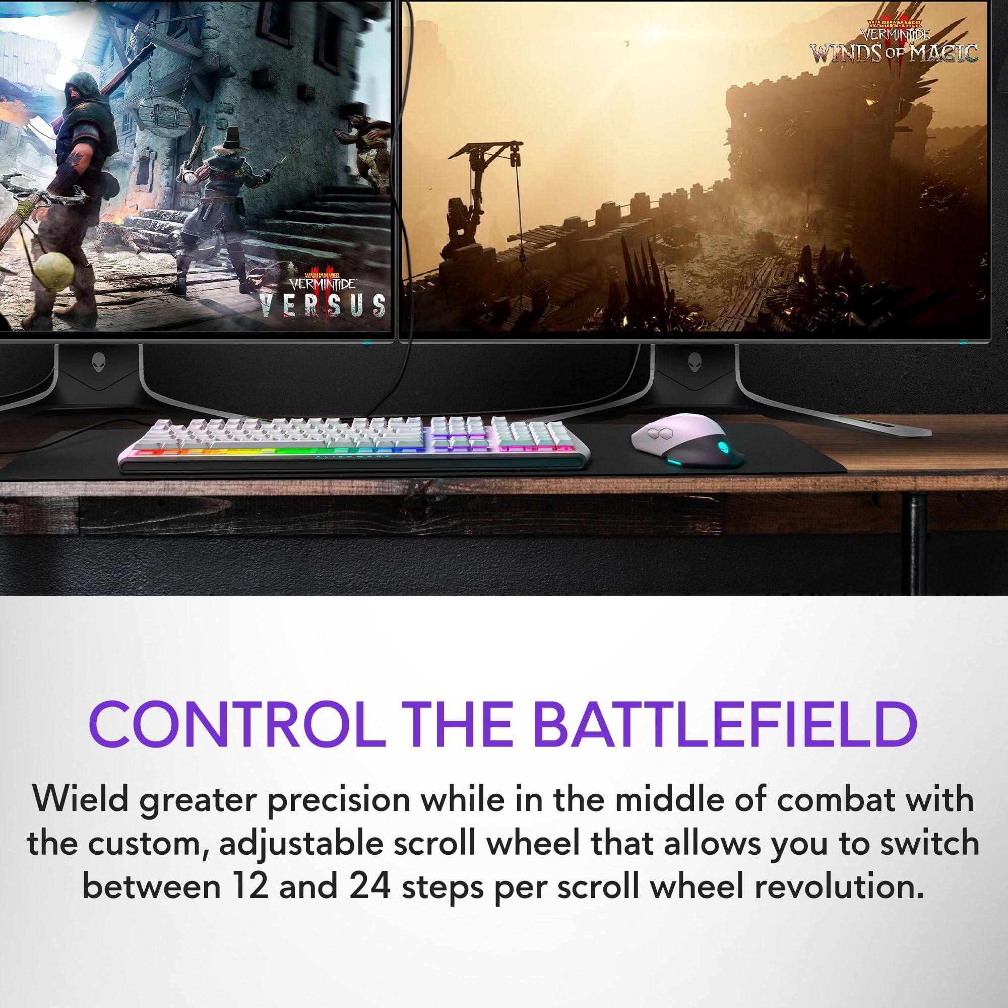 **CONTROL THE BATTLEFIELD**

Wield greater precision while in the middle of combat with the custom, adjustable scroll wheel that allows you to switch between 12 and 24 steps per scroll wheel revolution.