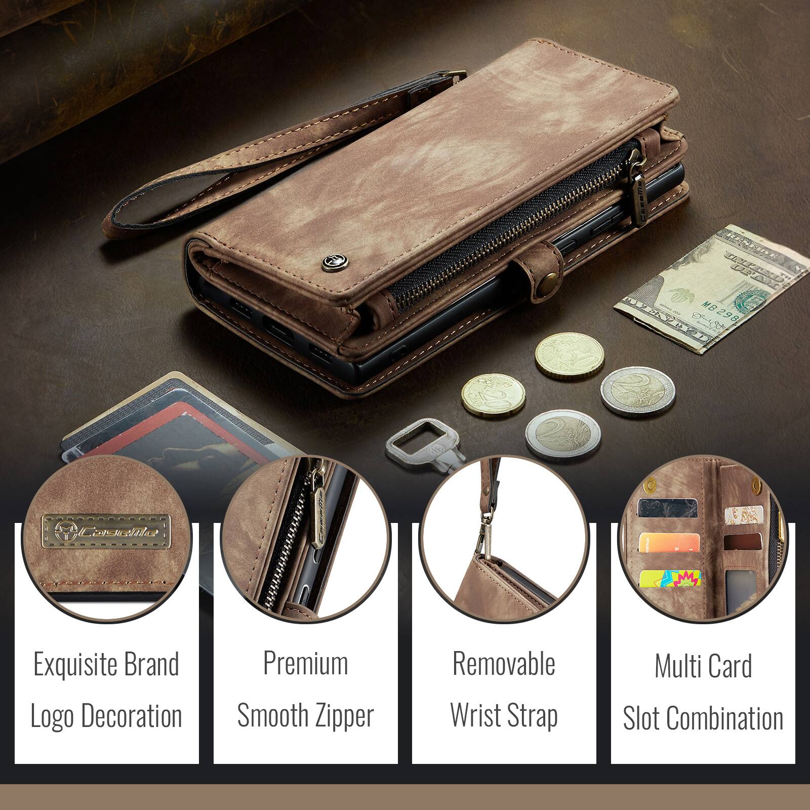 RESTINE 298 MB

Coalo Exquisite Brand Logo Decoration Premium Smooth Zipper Removable Wrist Strap Multi Card Slot Combination