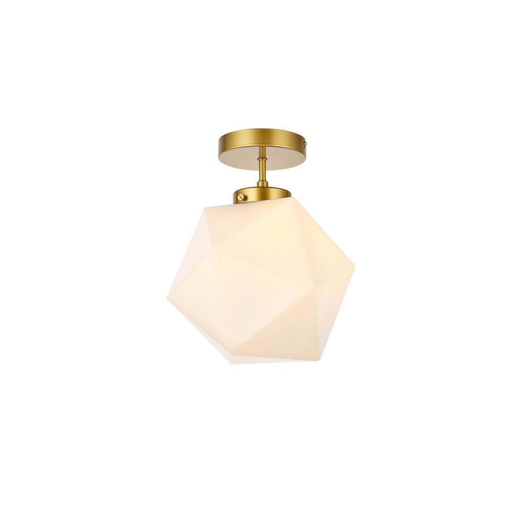 Alt View 6. Living District - Lawrence 1 light brass and white glass flush mount - Brass And White.