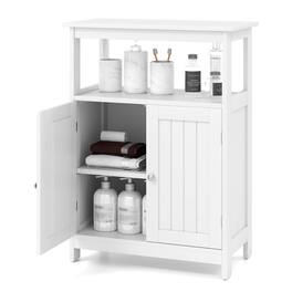 Costway - Bathroom Floor Cabinet Freestanding Storage Organizer with 2 Doors Open Compartment - White