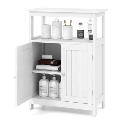 Front. Costway - Costway Bathroom Floor Cabinet Freestanding Storage Organizer with 2 Doors Open Compartment White - White.