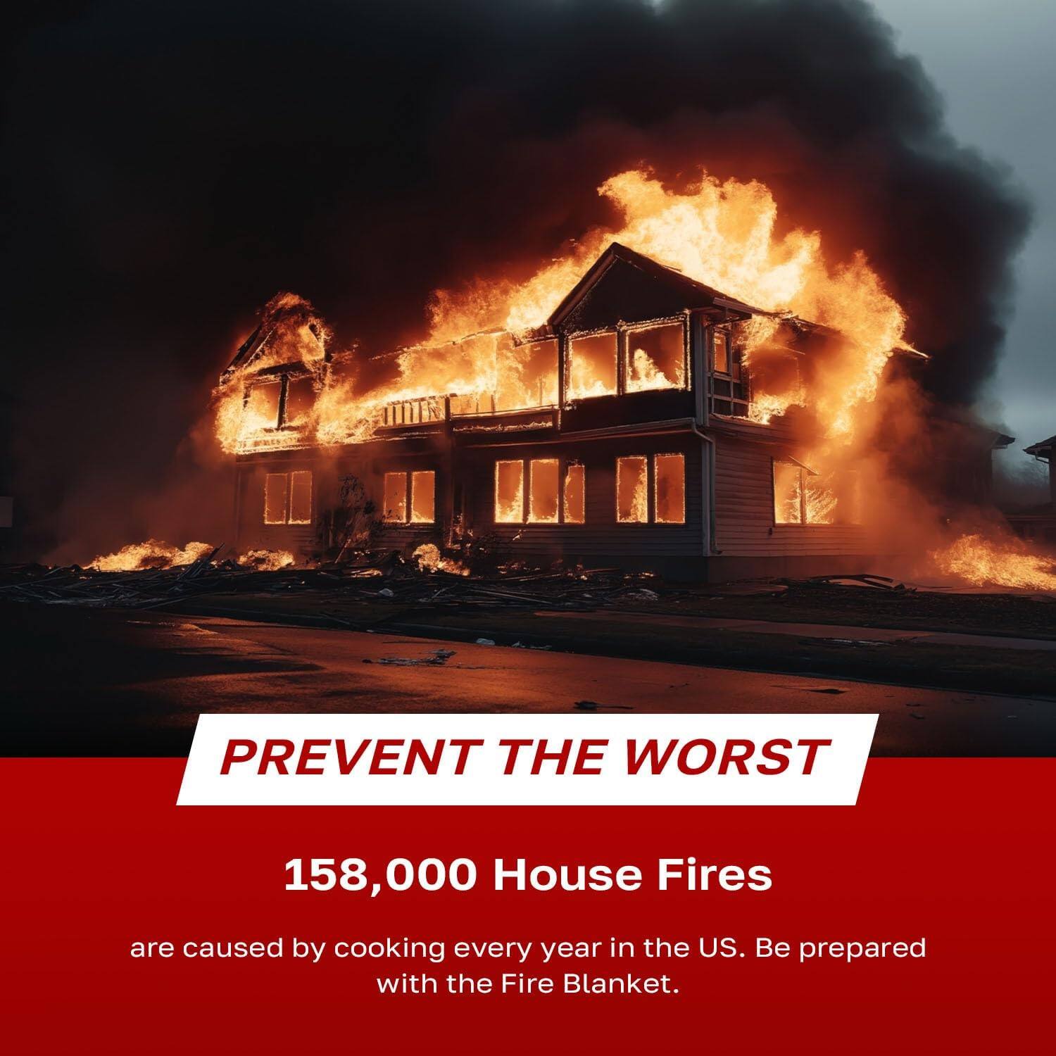 PREVENT THE WORST

158,000 House Fires

are caused by cooking every year in the US. Be prepared with the Fire Blanket.
