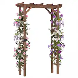 Gymax - 7 FT Garden Arch Wooden Arbor Outdoor Wood Trellis for Climbing Plants - Brown