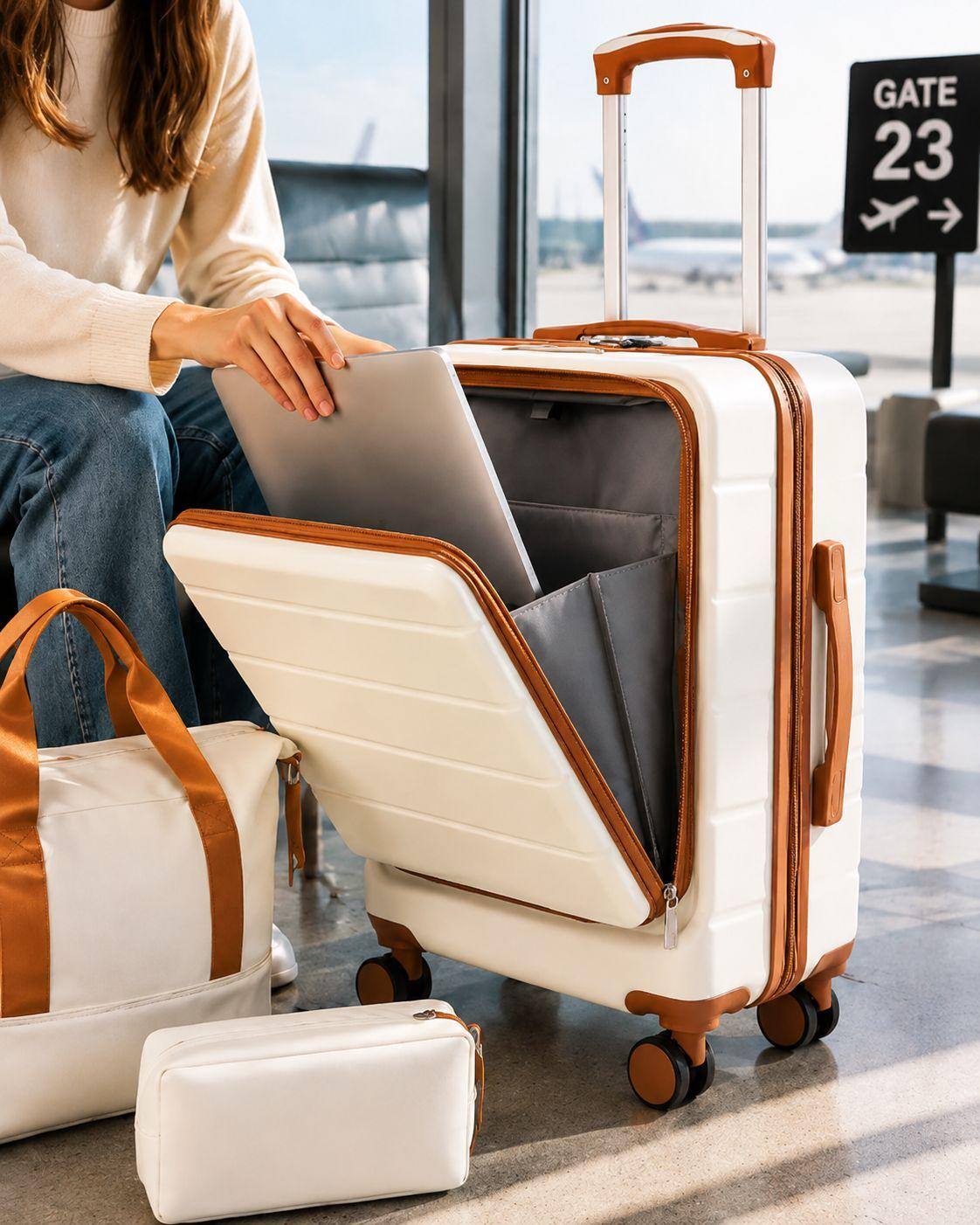 Alt View 5. LUGGEX - LUGGEX 20" Carry On Luggage Set with Laptop Compartment, 3-Piece Suitcase with Tote & Toiletry Bag - FX-Lite - White.