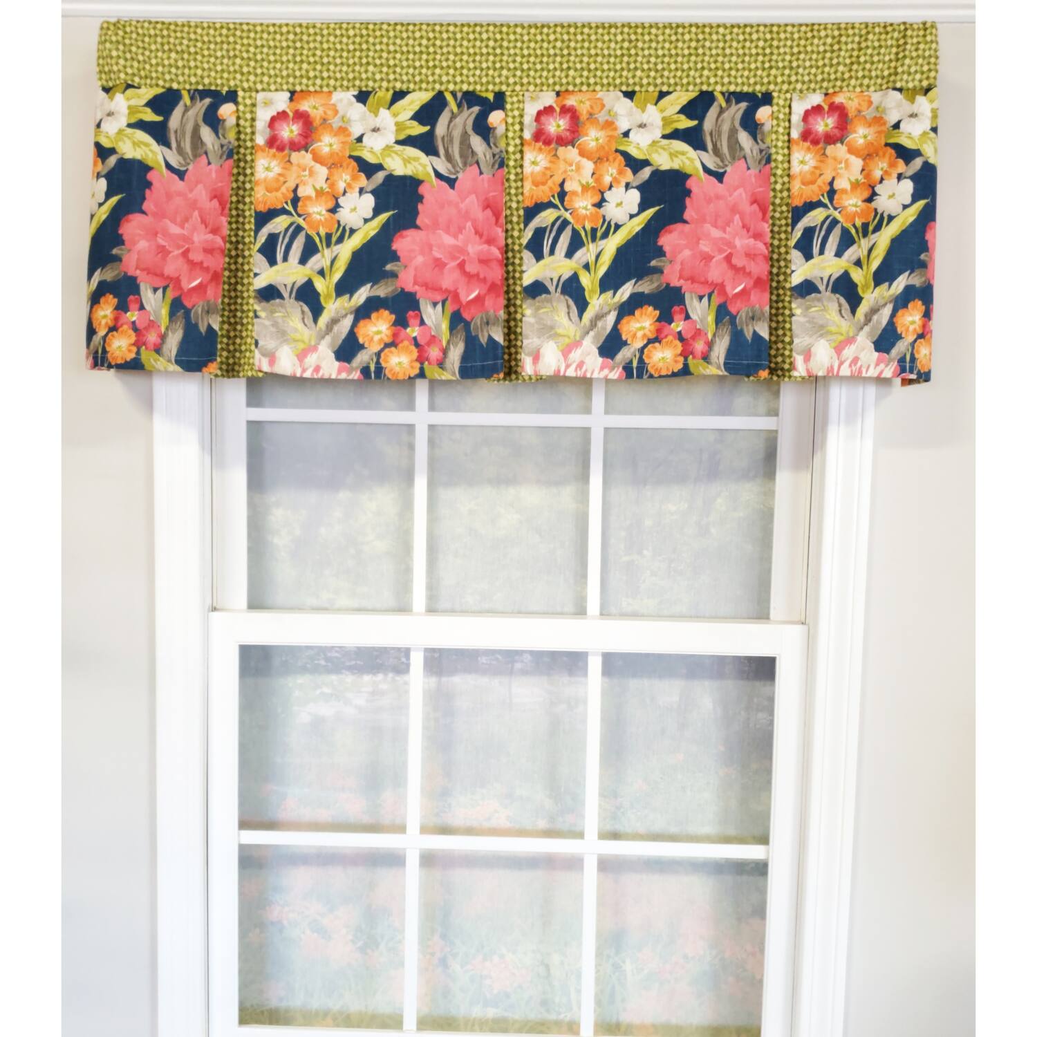 Angle. RLF Home - RLF Home 3" Rod Pocket High Quality Fabric Queen's Favor Pleated Valance for Windows 50" x 16" Marine - Marine.