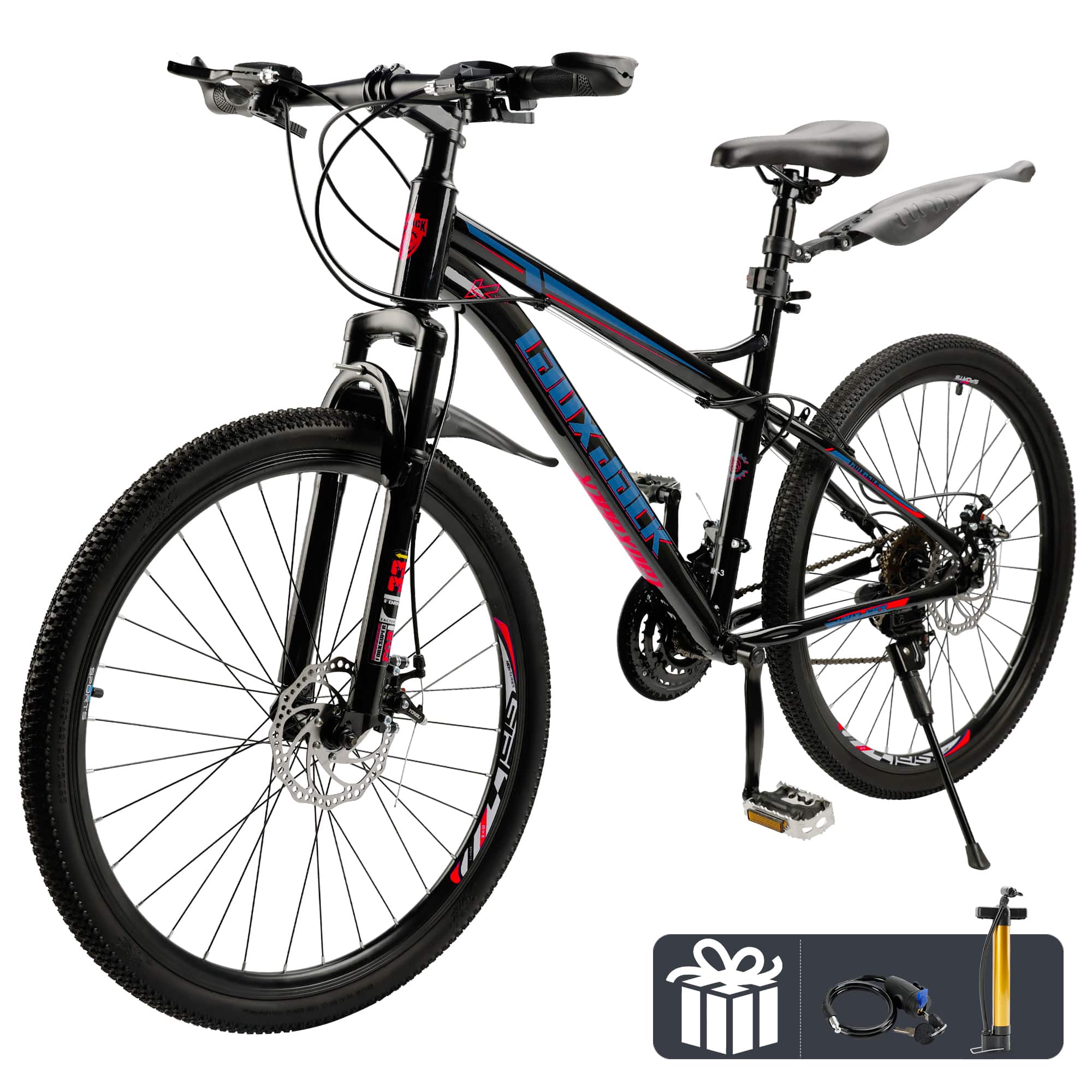 Topteng - 26" Mountain Bike For Adult-Shimano 21 Speed, High Carbon Steel Frame, Dual Disc Brakes Bicycle For Men/Women - Black&Red