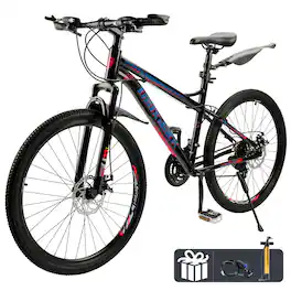 Topteng - 26" Mountain Bike For Adult-Shimano 21 Speed, High Carbon Steel Frame, Dual Disc Brakes Bicycle For Men/Women - Black&Red