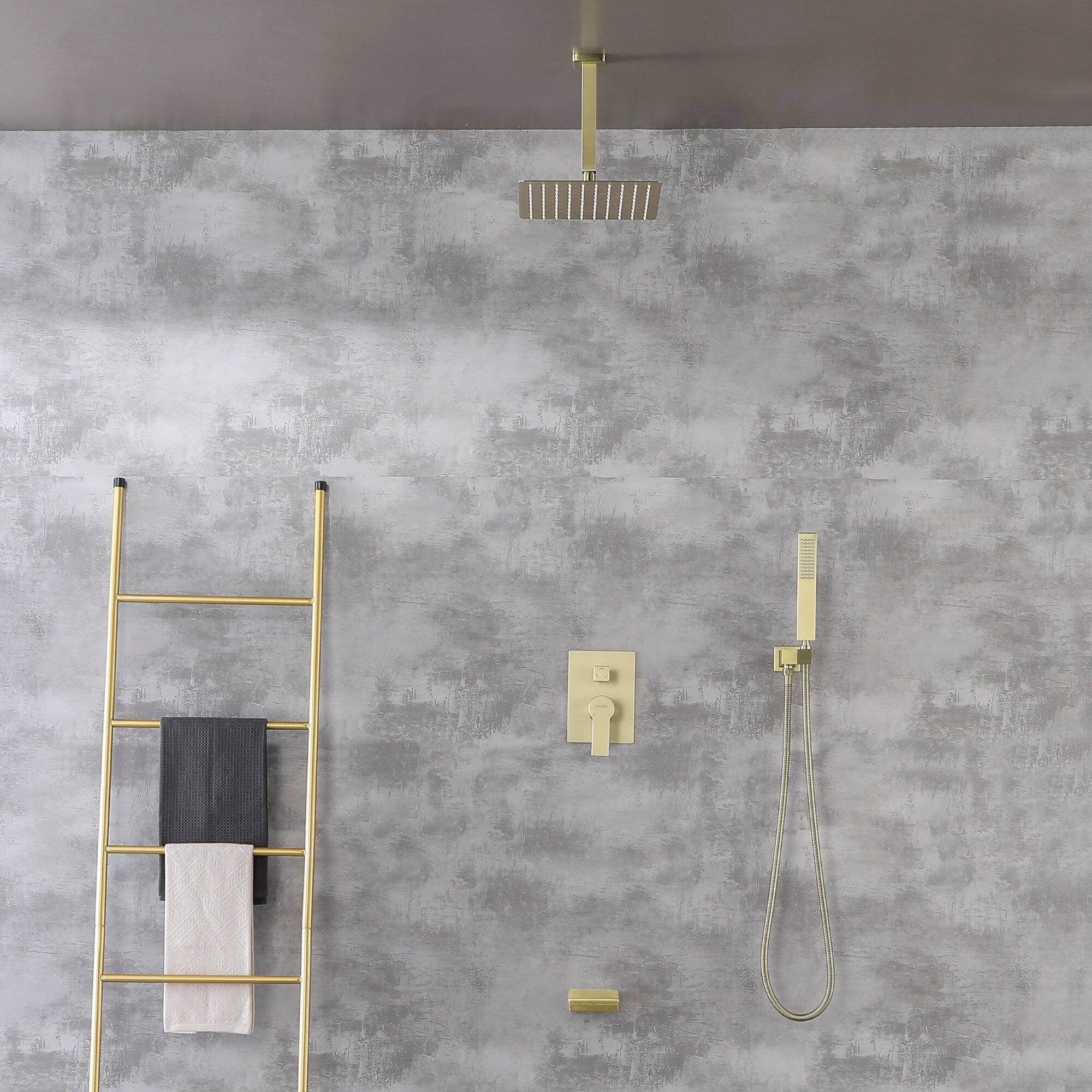 Alt View 4. Boyel Living - Ceiling Mount Single-Handle 1-Spray Tub and Shower Faucet with 10 in. Fixed shower head in Brushed Gold (Valve Included) - Brushed Gold.