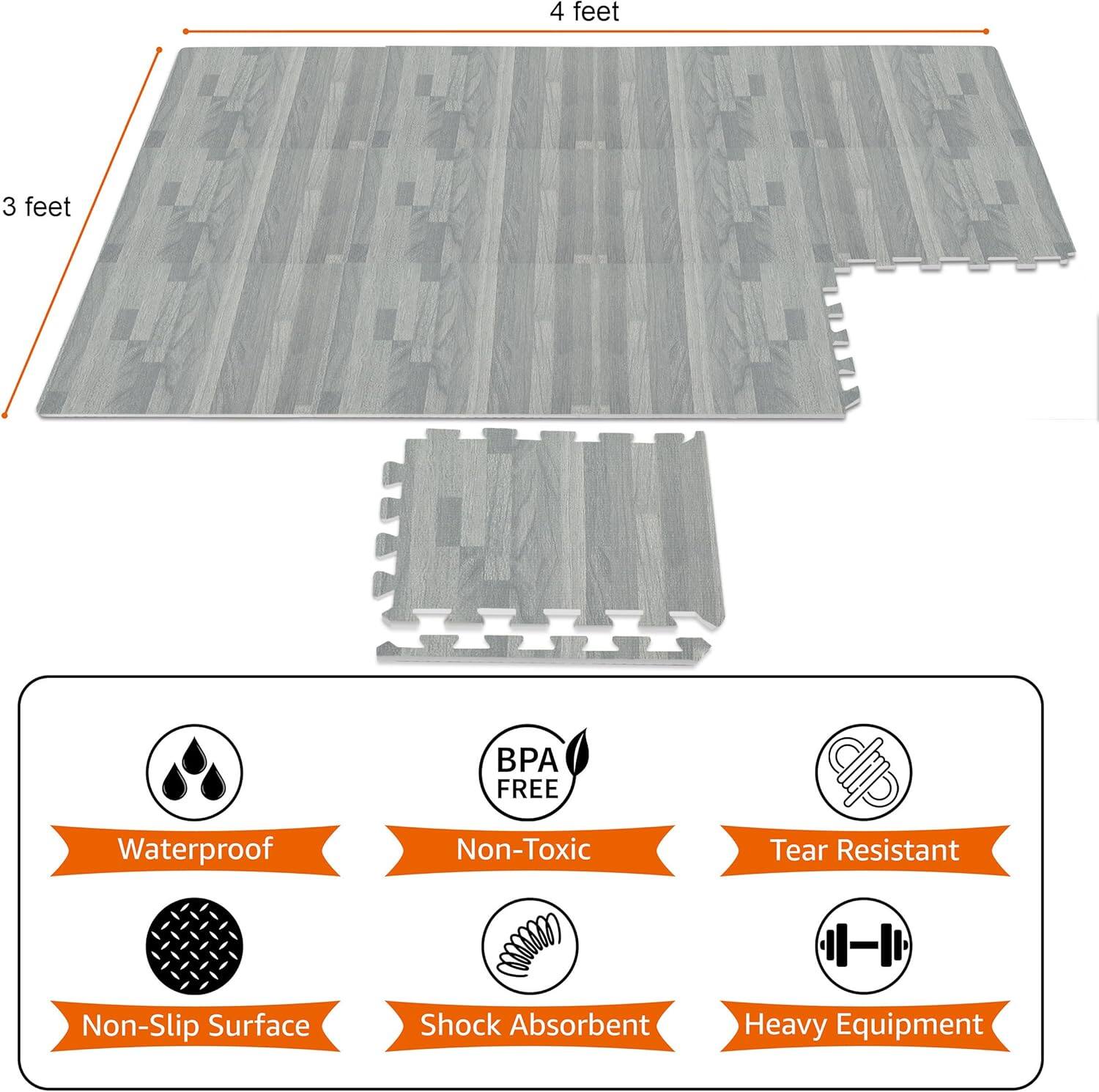 4 feet  
3 feet  

Waterproof  
BPA FREE  
Non-Toxic  
Tear Resistant  
Non-Slip Surface  
Shock Absorbent  
Heavy Equipment