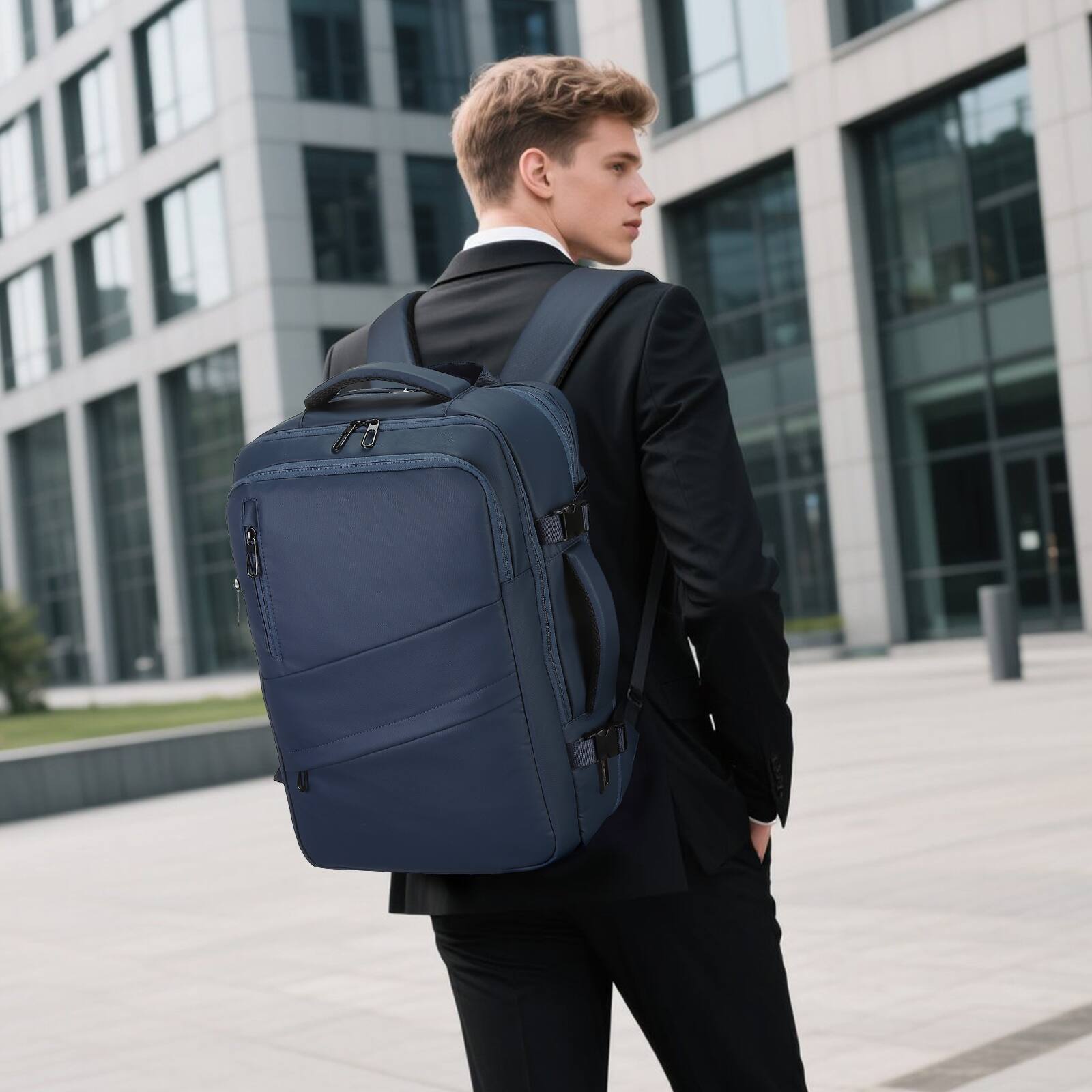 Alt View 1. Unique Bargains - Travel Carry on Backpack, 18.9" Flight Approved, Expandable Weekender, Waterproof USB A/C, 18" Suitcase - Blue.