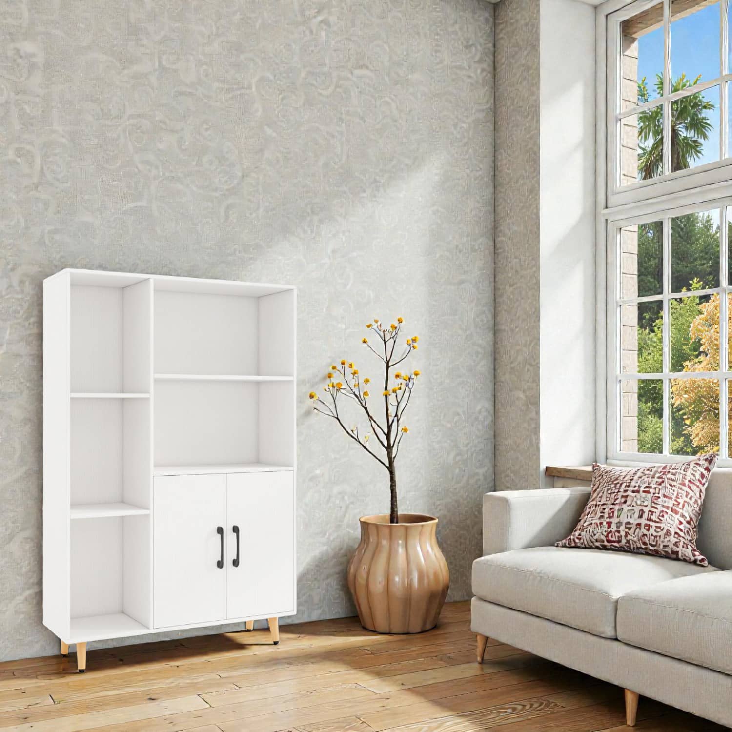 Hivvago - Modern Standing Storage Cabinet with 5 Shelves and Enclosed Doors - White