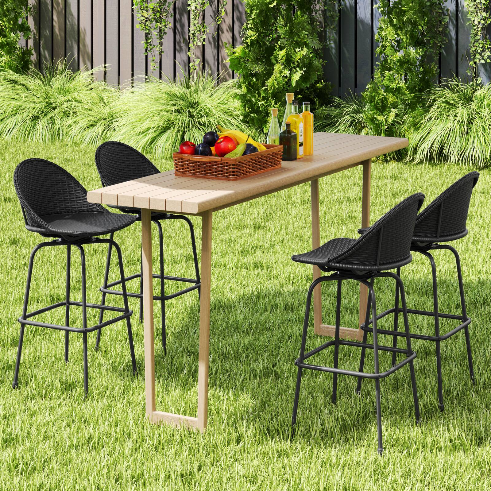 Alt View 4. Gymax - Gymax Rattan Swivel Barstools Set of 2 w/ Curved Back & Heavy-Duty Metal Support - Black.