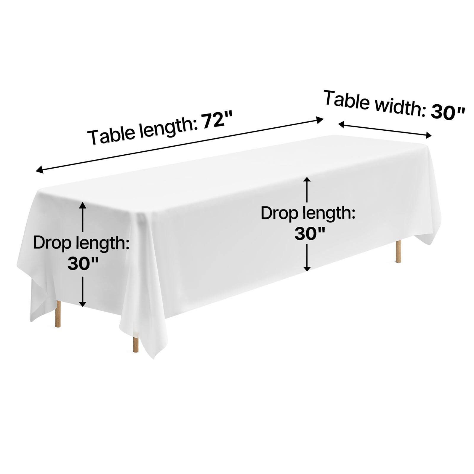 Table length: 72"  
Table width: 30"  
Drop length: 30"