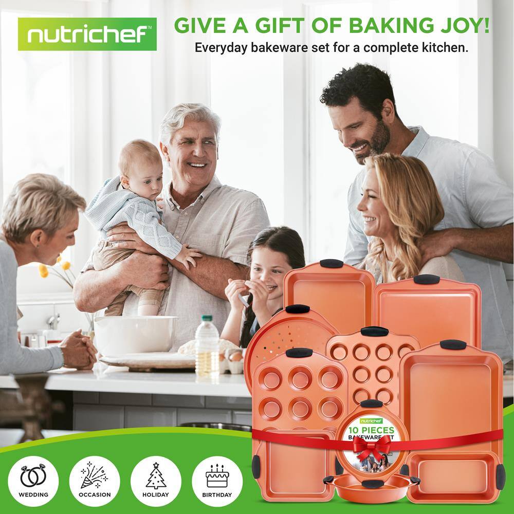 GIVE A GIFT OF BAKING JOY!  
nutrichef Everyday bakeware set for a complete kitchen.  

nutrichef  
10 PIECES BAKWARE SET  

WEDDING  
OCCASION  
HOLIDAY  
BIRTHDAY
