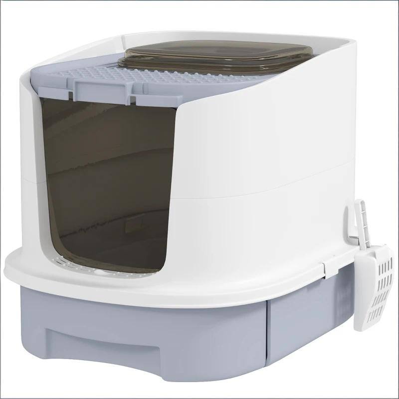 Front. Dexmalle - Dexmalle-Litter Box with Scoop,Deodorizing Bag and Lid,Easy to Clean-Gray&White - Black+ Gray,White.