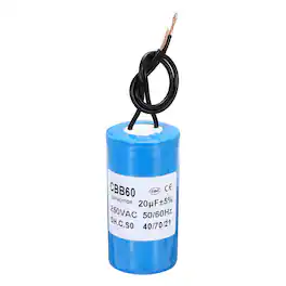 Unique Bargains - 20uF CBB60 Running Capacitor, AC 250V 2 Wires 50/60Hz Cylinder 74x38mm for Water Pumps, Washing Machines - Blue