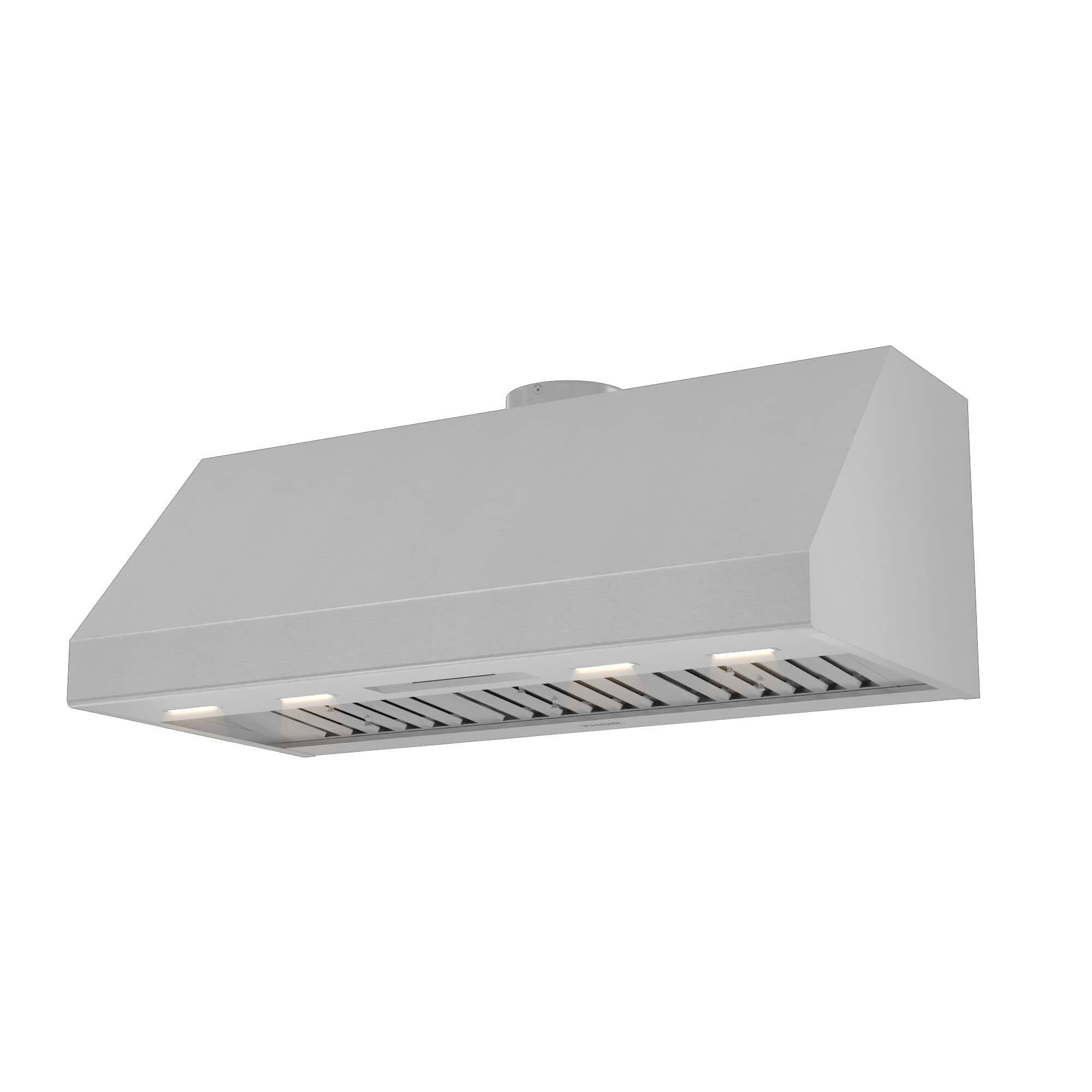Left. Thor Kitchen - 48 Inch Convertible 600 CFM Pro Range Hood - Stainless Steel.