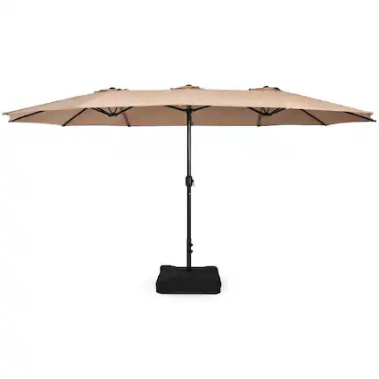 Front. Gymax - Gymax 15FT Outdoor Double-Sided Twin Patio Umbrella Sun Shade Crank Market Base Brown - Brown.