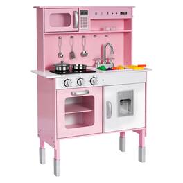 VEVOR - Play Kitchen for Kids, Wooden, Kids Kitchen Playset with Real Lights & Sounds, Food & Cookware, Pretend Play Toy Set - Light pink