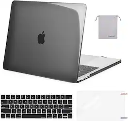 mosiso - 4IN1 Hard Shell Kit for MacBook Pro 13 inch Case M2 A2338 M1 A2251 A2289 A2159 A1989 A1708 A1706 2026-2016 - Smoke Black