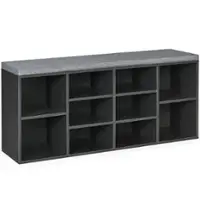 Costway - Entryway Padded Shoe Storage Bench 10-Cube Organizer Bench Adjustable Grey - Gray - Front_Zoom