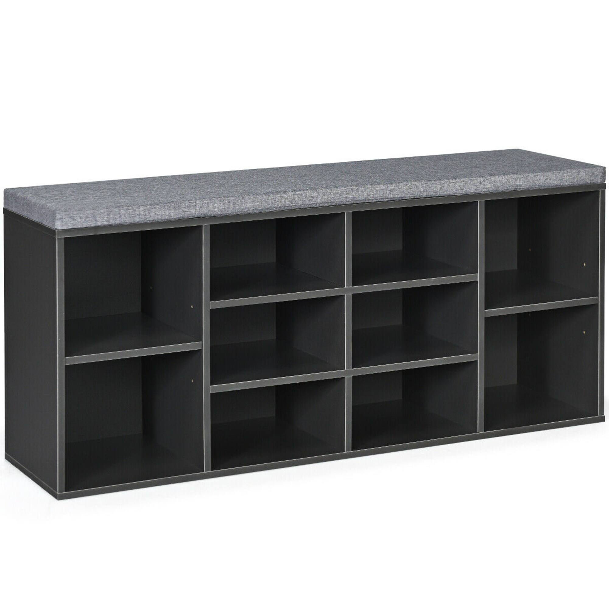 Front. Costway - Entryway Padded Shoe Storage Bench 10-Cube Organizer Bench Adjustable Grey - Grey.