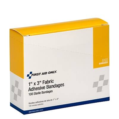 G122 BANDAGES  
FIRST AID ONLY  
1" x 3" Fabric Adhesive Bandages  
100 Sterile Bandages  
Vendas adesivas de tela de 1" x 3"  
100 vendas estéreis  
2308 - 2015 ANS ISLA