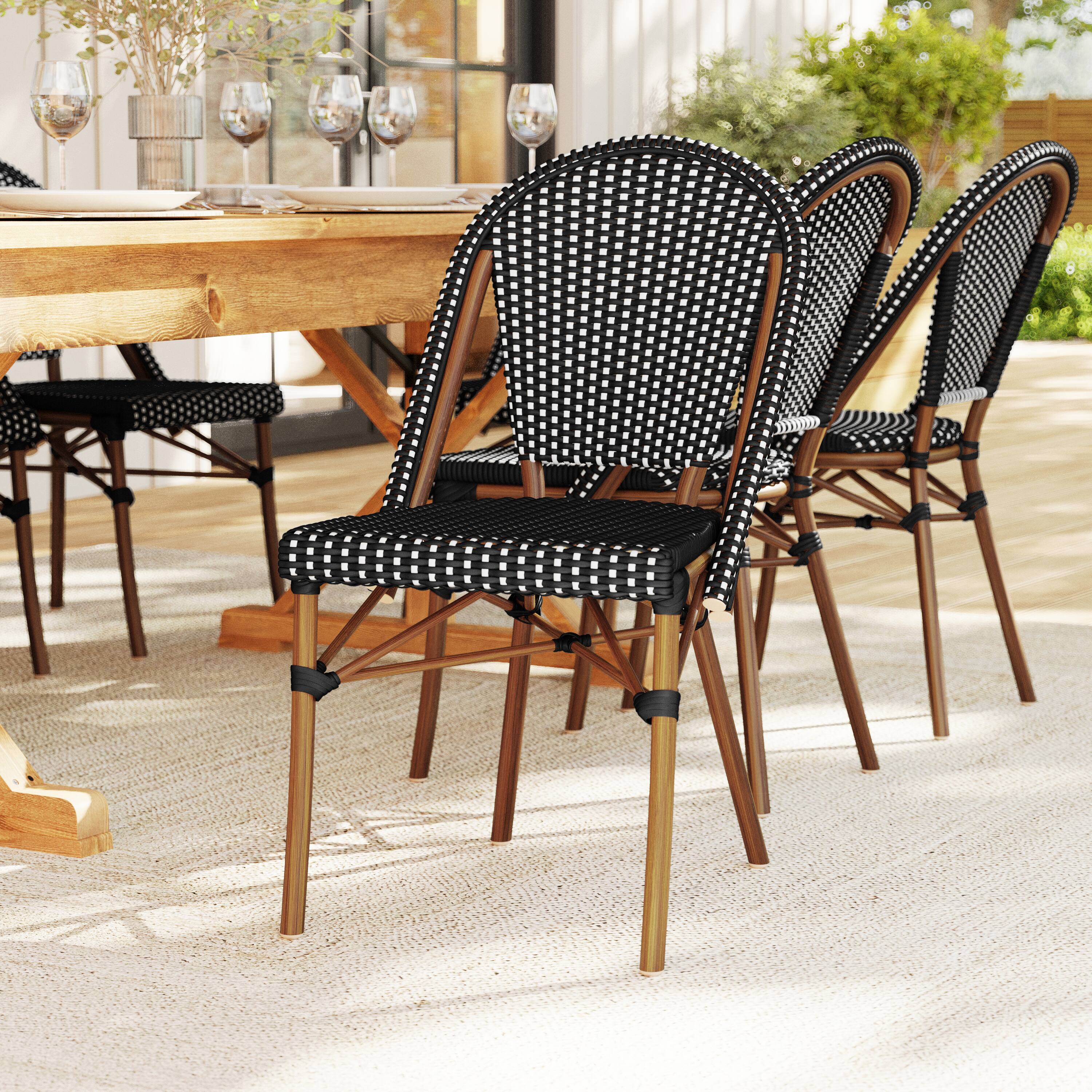 Alt View 1. Martha Stewart - Lily Pond All-Weather Stackable Patio Bistro Dining Chair - Black & White/Natural Frame.