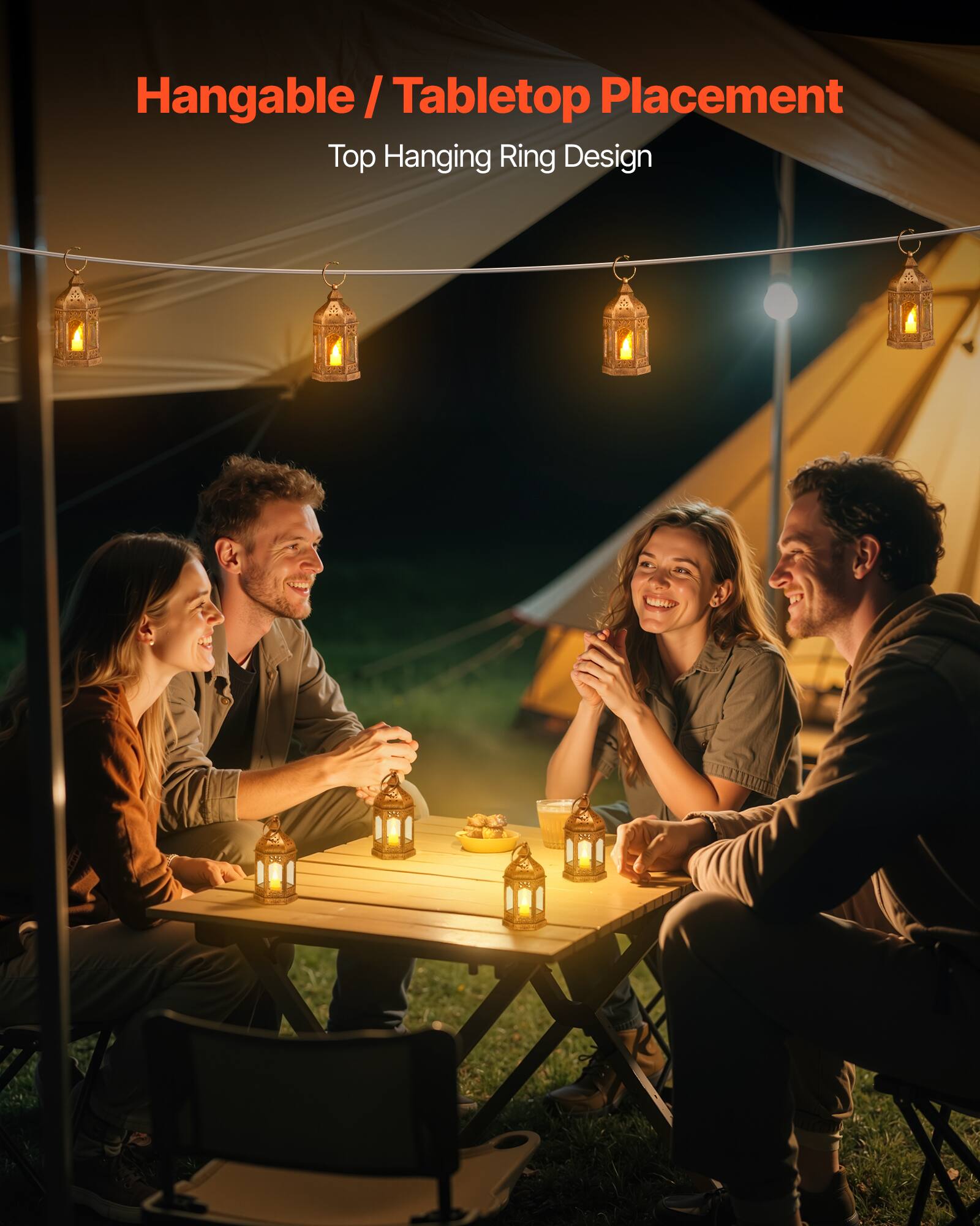 Hangable / Tabletop Placement  
Top Hanging Ring Design